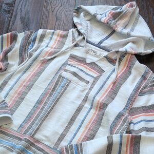 FREE PLANET I Striped Terry Pullover Kangaroo Pocket Pullover Hoodie, L